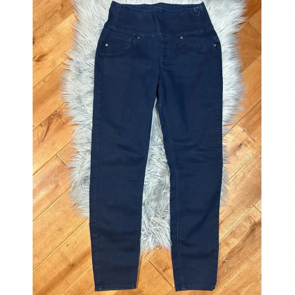 Spanx Alexia High Rise Denim Skinny Jeans Side Zip Dark Wash Size Medium - Picture 2 of 4